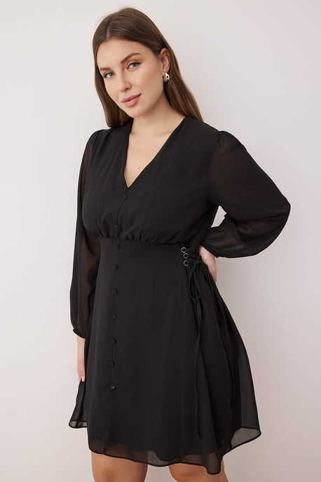 Trendyol Curve Dam Svart Enfärgad Kort / Mini Lång Kväll / Vardag Skater Plus size Klänning - Image 6