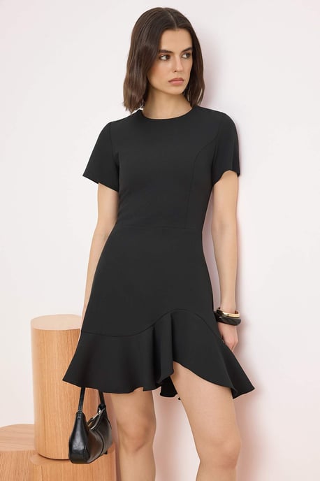 TRENDYOLMİLLA Dames Zwart Effen Kort / Mini Kort Skater Jurken - Image 3