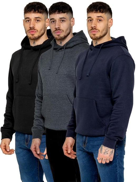 Kruze | 3 Pack Mens Fleece Hoodie - BLK/NVY/CHAR - Image 1