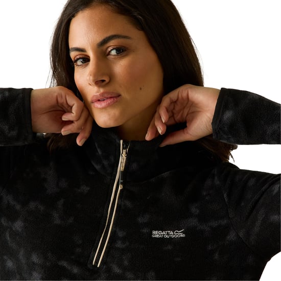 Regatta Margot Brush Stroke fleece met kwartrits voor dames (Zwart) - Image 6