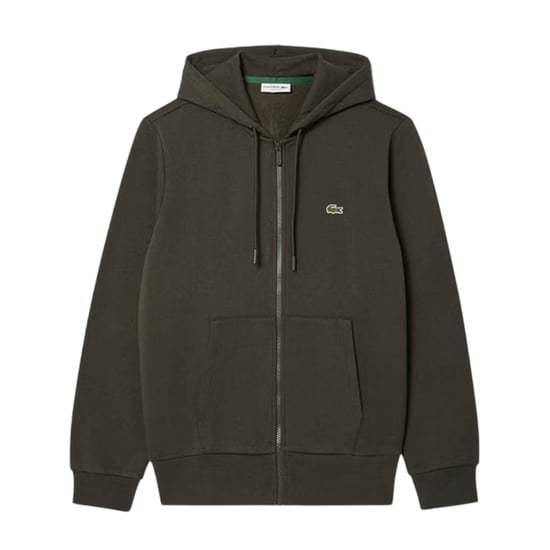 Lacoste Mens Basic Logo Cotton Blend Full Zip Hoodie (Khaki Green) - Image 2