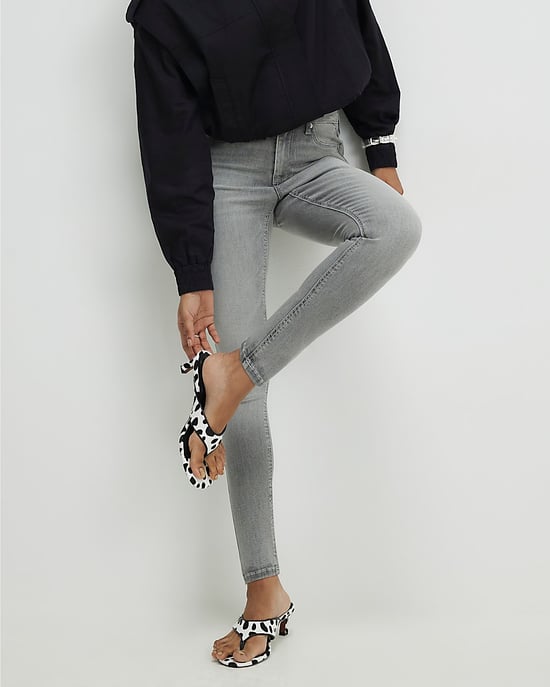 River Island Womens Skinny Jeans Grey Mid Rise Sculpt Zip Button - Image 2