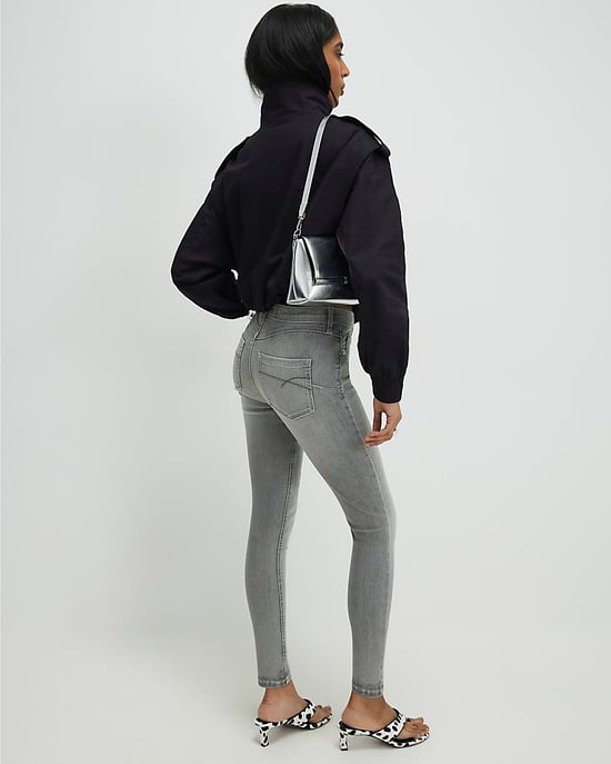 River Island Womens Skinny Jeans Grey Mid Rise Sculpt Zip Button - Image 3
