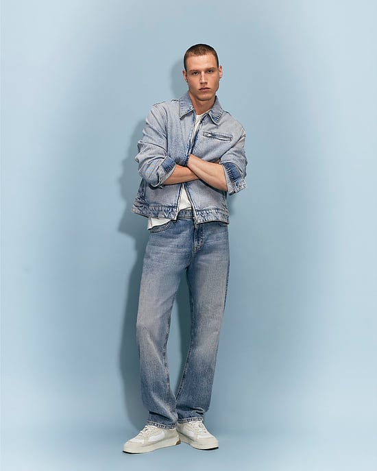 River Island Mens Straight Jeans Blue Leg Linen Blend Zip Button - Image 1