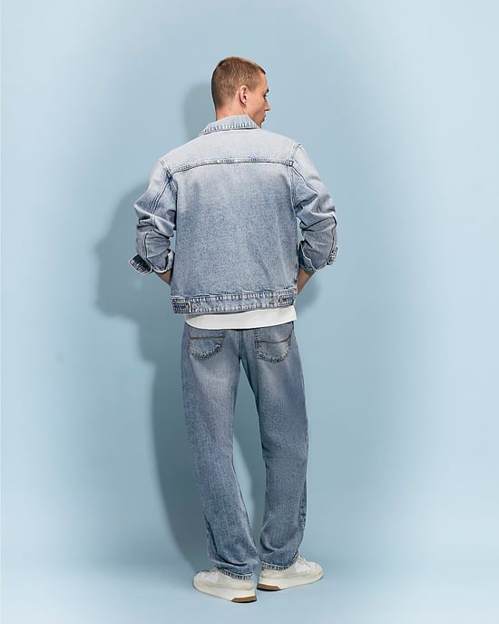 River Island Mens Straight Jeans Blue Leg Linen Blend Zip Button - Image 3