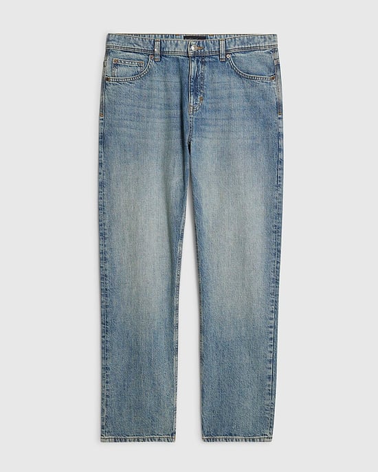 River Island Mens Straight Jeans Blue Leg Linen Blend Zip Button - Image 6
