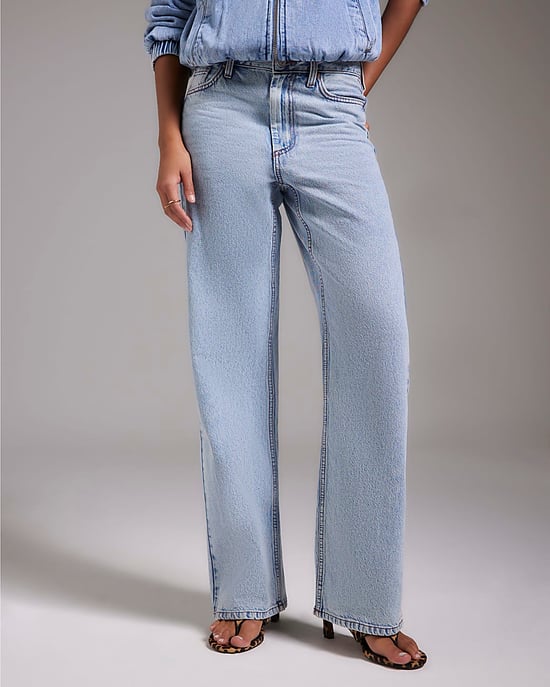 River Island Womens Straight Leg Jeans Blue Relaxed High Rise - Image 1