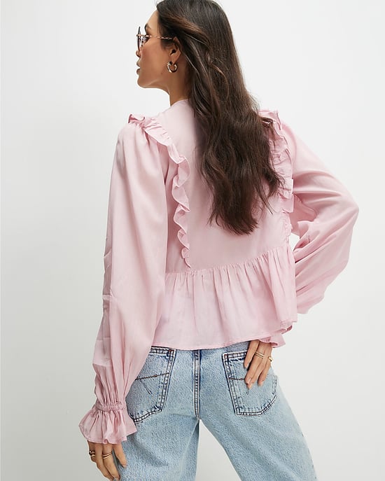 River Island Womens Blouse Pink Cotton Blend Lace Insert Tie - Image 3