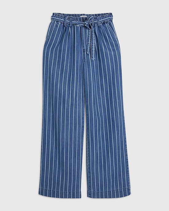 River Island Womens Wide Leg Jeans Blue Stripe Paperbag Mid Rise - Image 6