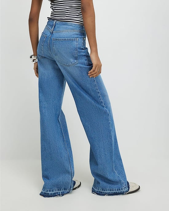 River Island Womens Wide Leg Jeans Blue Turn Down Hem Clean Waist - Image 3