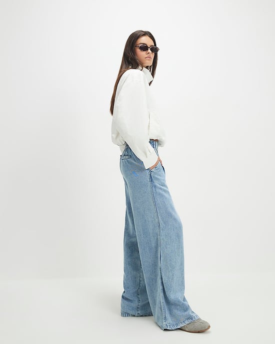 River Island Womens Wide Leg Jeans Blue Elasticated Dart Front - Image 2