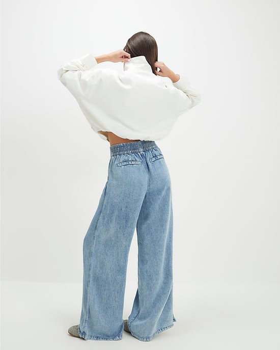 River Island Womens Wide Leg Jeans Blue Elasticated Dart Front - Image 3