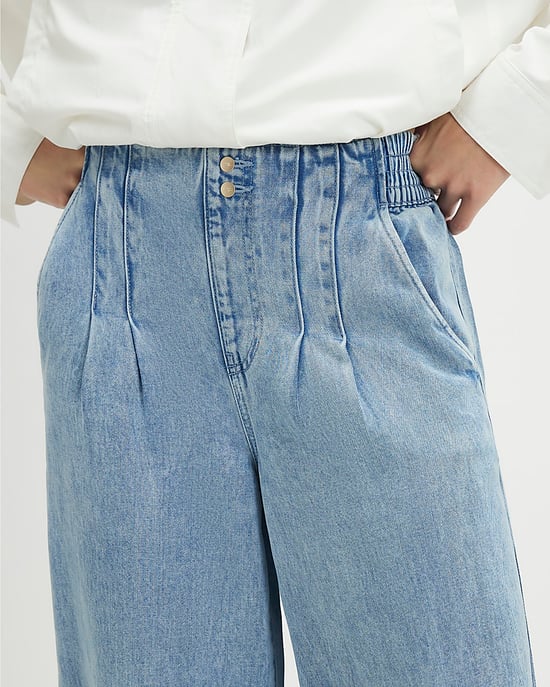 River Island Womens Wide Leg Jeans Blue Elasticated Dart Front - Image 4