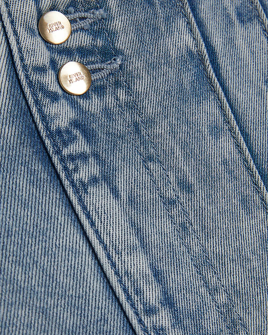 River Island Womens Wide Leg Jeans Blue Elasticated Dart Front - Image 5