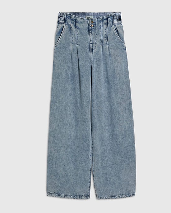 River Island Womens Wide Leg Jeans Blue Elasticated Dart Front - Image 6