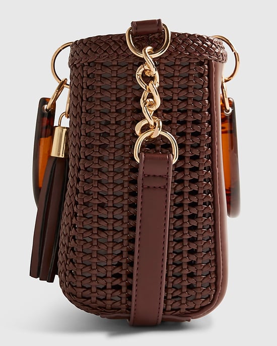 River Island Womens Mini Tote Bag Brown Woven Zip Top Fandle - Image 3