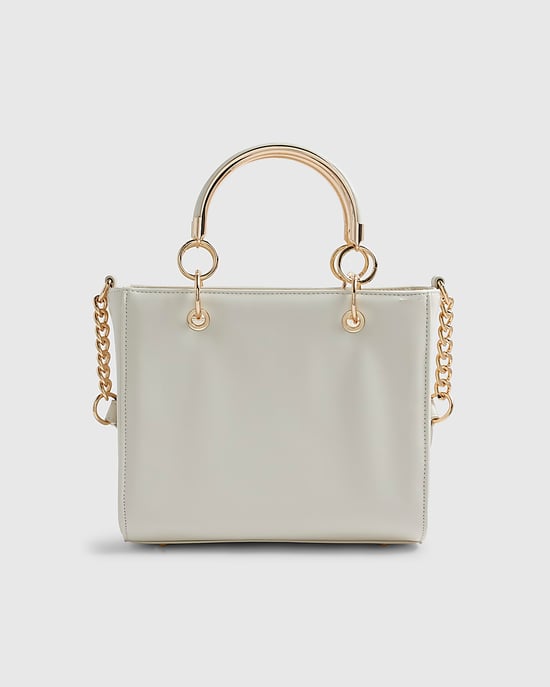 River Island Womens Tote Bag Cream Floral Applique Charms Zip - Image 2