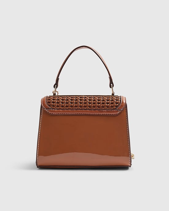 River Island Womens Tote Bag Brown Mini Weave Charm Popper - Image 2