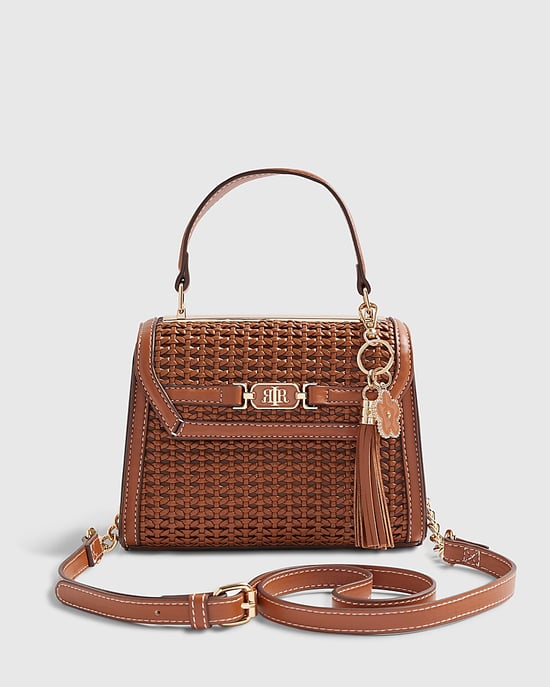 River Island Womens Tote Bag Brown Mini Weave Charm Popper - Image 4