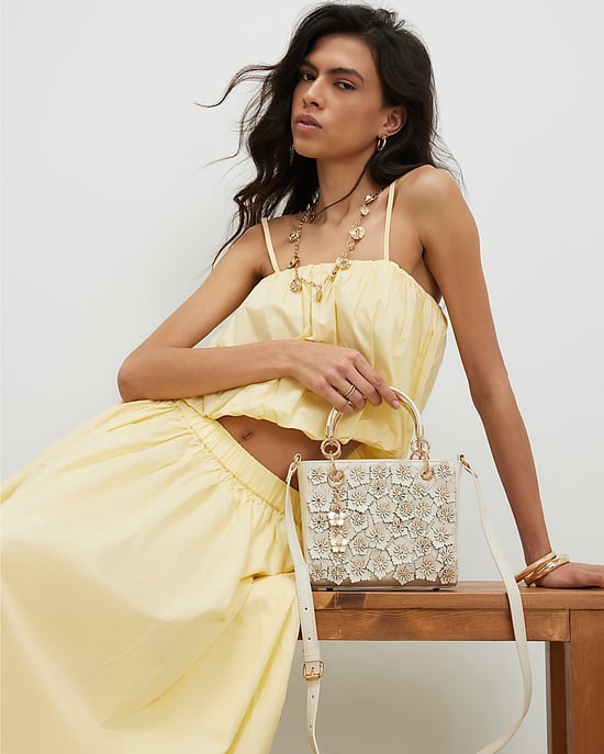 River Island Womens Tote Bag Cream Floral Applique Charms Zip - Image 5