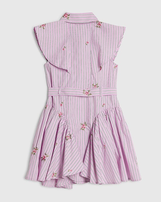River Island Girls Shirt Dress Purple Stripe Premium Collared - Image 4