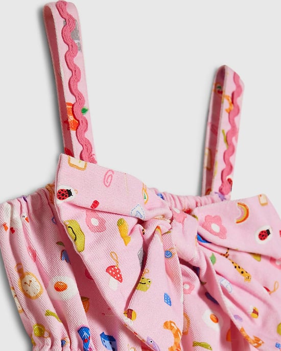 River Island Mini Girls Dress Pink Icon Bow Cotton Sleeveless - Image 2