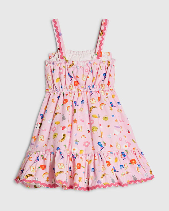 River Island Mini Girls Dress Pink Icon Bow Cotton Sleeveless - Image 4