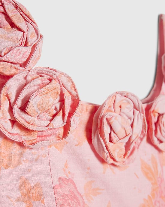 River Island Girls Dress Pink Floral Cotton Premium Square Neck - Image 4