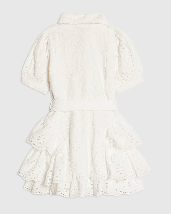 River Island Mini Girls Shirt Dress White Broderie Belted Collared - Image 4