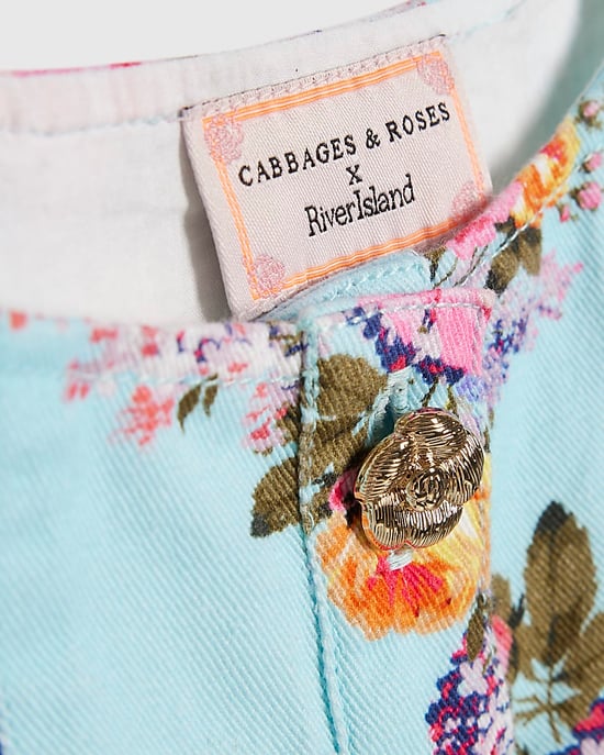 River Island Mini Girls Prom Dress Blue Floral Scoop Neck - Image 3