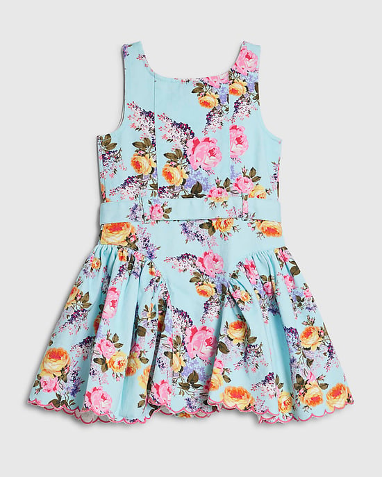 River Island Mini Girls Prom Dress Blue Floral Scoop Neck - Image 4