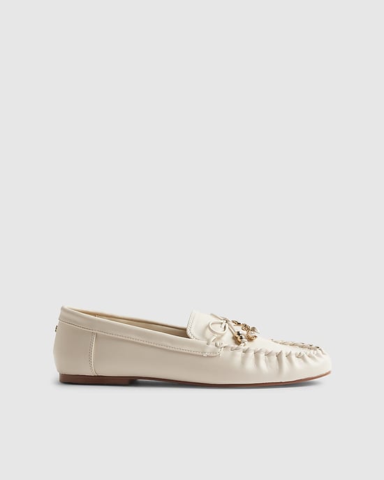 River Island Womens Loafers White Charm Bow Faux Leather - Image 2