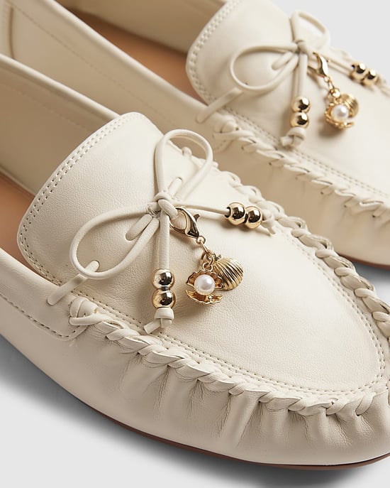 River Island Womens Loafers White Charm Bow Faux Leather - Image 4