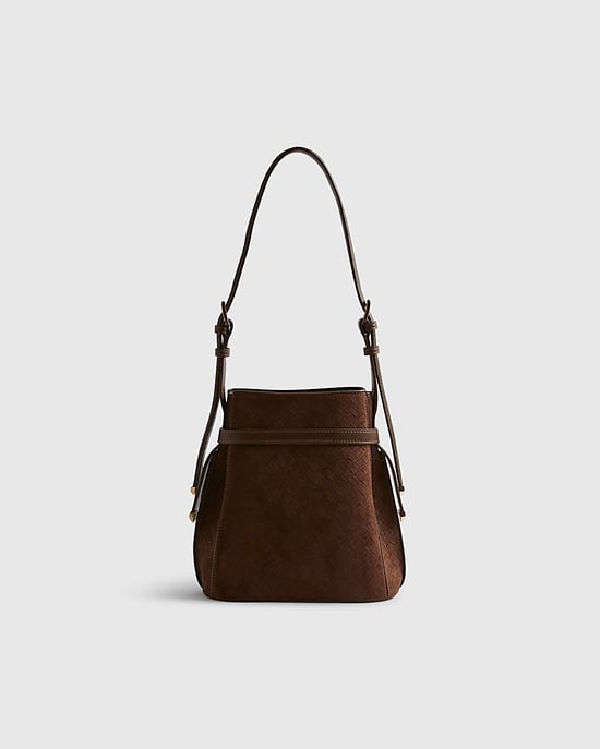 River Island Womens Bucket Bag Brown Buckle Top Weave Detail - Image 2