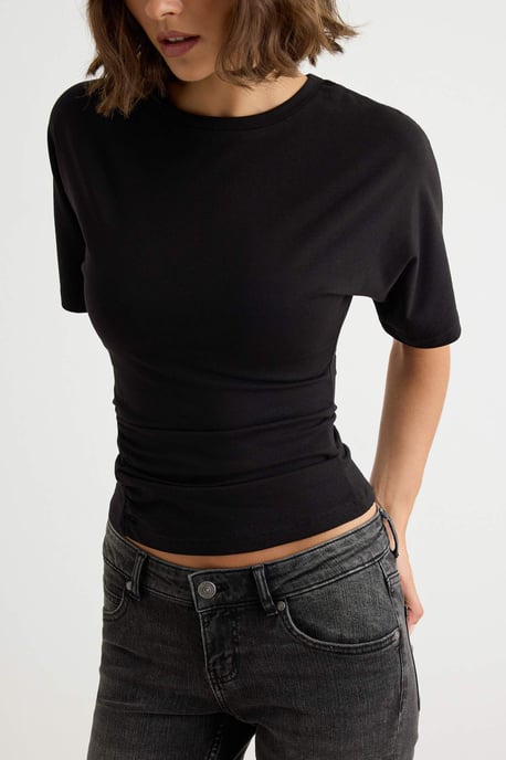 TRENDYOLMİLLA Dames Zwart Effen Kort Regular fit T-shirts - Image 2