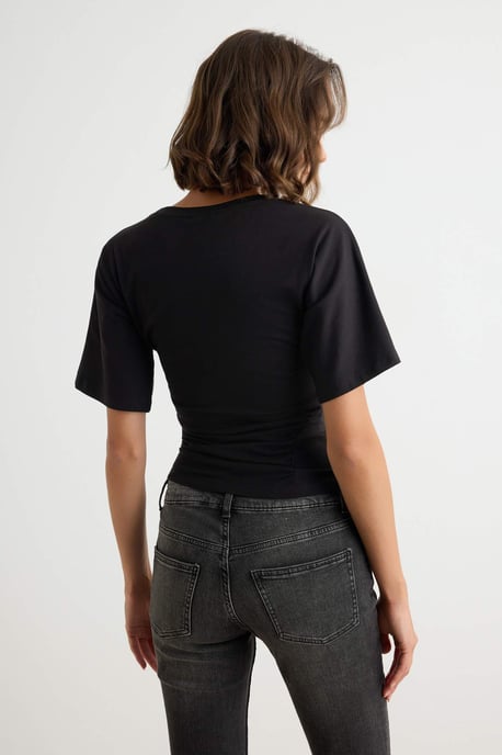 TRENDYOLMİLLA Dames Zwart Effen Kort Regular fit T-shirts - Image 3
