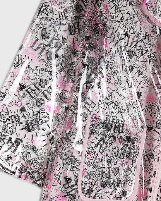 River Island Girls Raincoat Black Graffiti Print Hooded Zip - Image 3