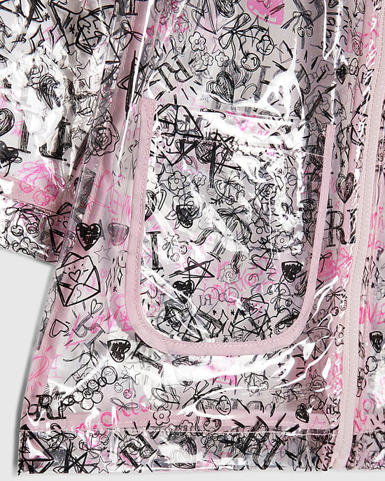 River Island Mini Girls Raincoat Black Graffiti Print Hooded Zip - Image 3