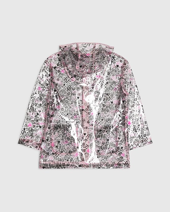 River Island Girls Raincoat Black Graffiti Print Hooded Zip - Image 4