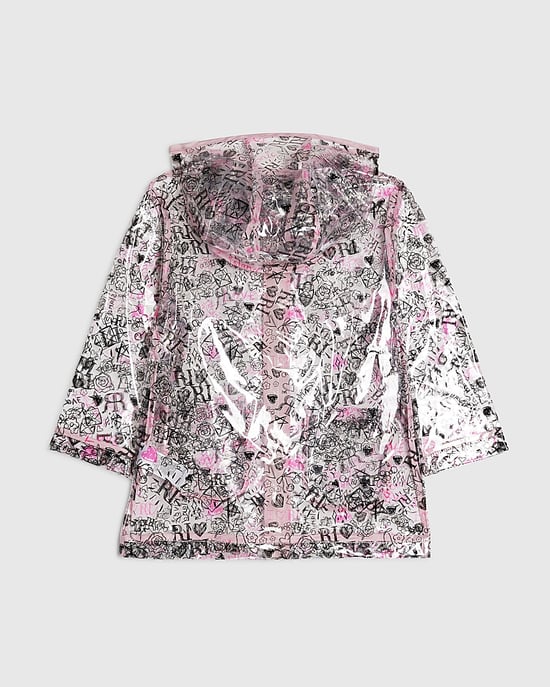 River Island Mini Girls Raincoat Black Graffiti Print Hooded Zip - Image 4