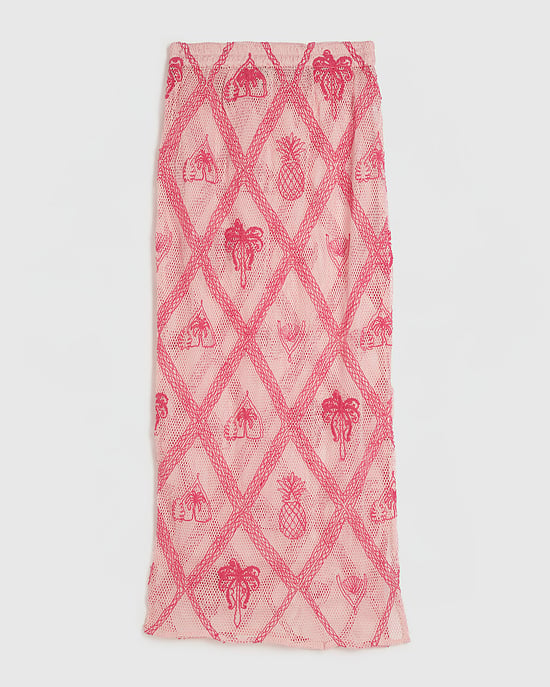 River Island Womens Maxi Skirt Pink Crochet Embroidered Beach - Image 6