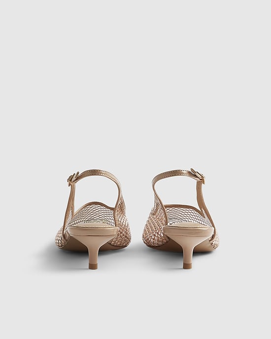 River Island Womens Court Heels Beige Diamante Mesh Slingback - Image 3