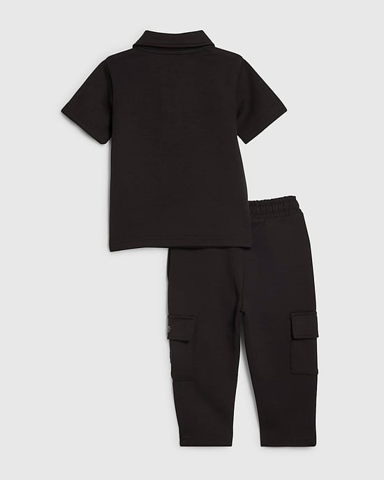 River Island Mini Boys Polo Shirt & Shorts Set Black Luminis 2 Piece - Image 2