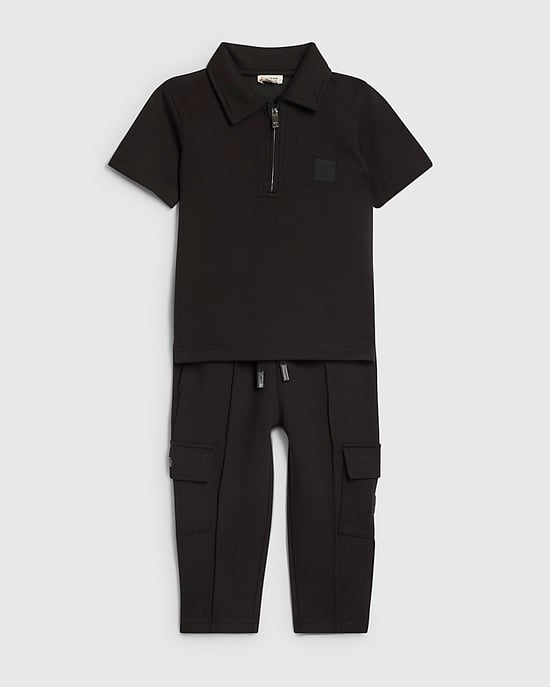 River Island Mini Boys Polo Shirt & Shorts Set Black Luminis 2 Piece - Image 5