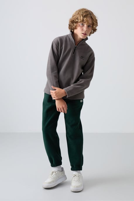Sweatshirt voor jongeren met halve rits en borduursel - Image 3