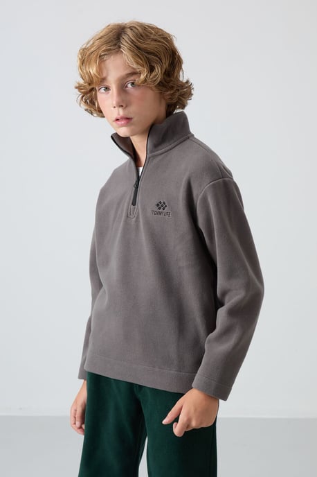 Sweatshirt voor jongeren met halve rits en borduursel - Image 4