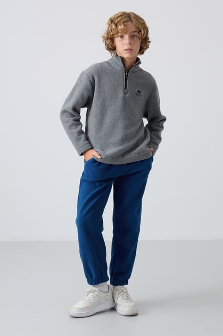 Sweatshirt voor jongeren met halve rits en borduursel - Image 2