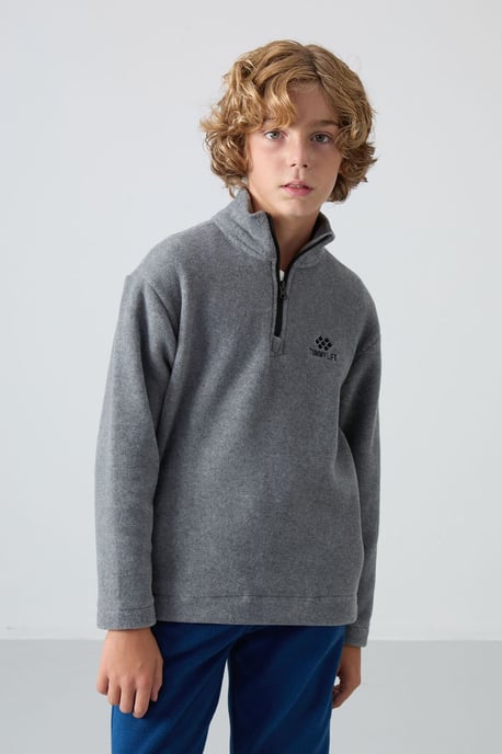 Sweatshirt voor jongeren met halve rits en borduursel - Image 4