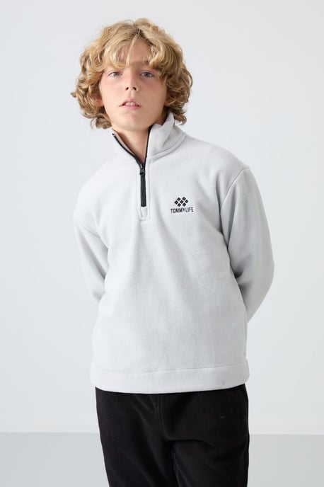 Sweatshirt voor jongeren met halve rits en borduursel - Image 1