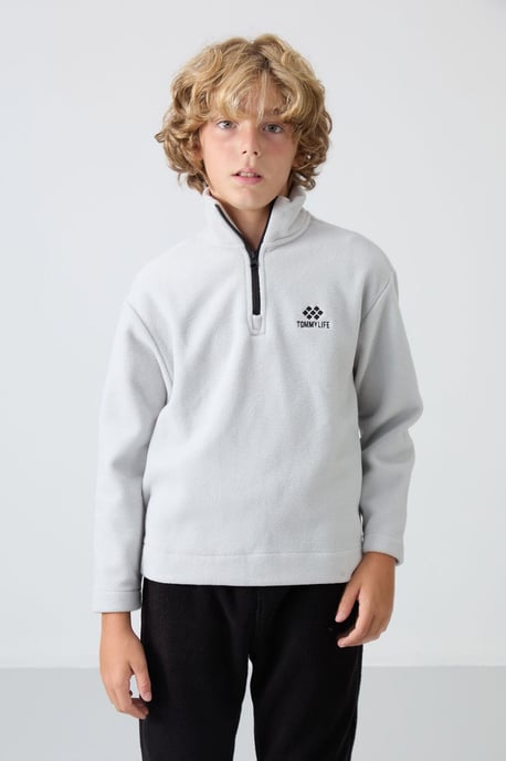 Sweatshirt voor jongeren met halve rits en borduursel - Image 4